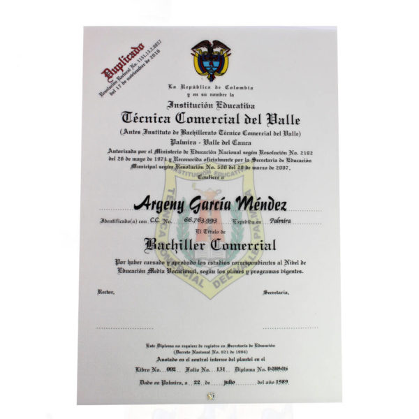Diploma Duplicado en Pergamino